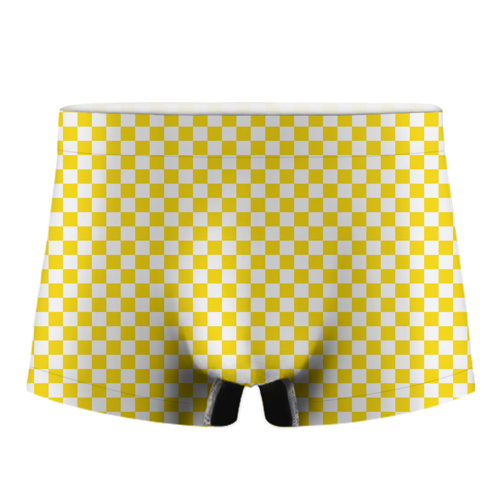 Yellow And White Checkered Pattern Print Men's Boxer Briefs