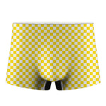Yellow And White Checkered Pattern Print Men's Boxer Briefs