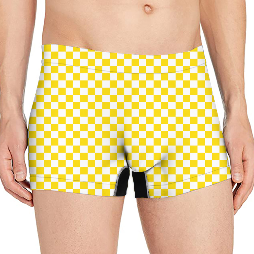 Yellow And White Checkered Pattern Print Men's Boxer Briefs