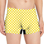 Yellow And White Checkered Pattern Print Men's Boxer Briefs