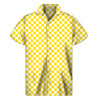Yellow And White Checkered Pattern Print Men's Short Sleeve Shirt