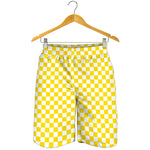Yellow And White Checkered Pattern Print Men's Shorts
