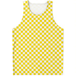 Yellow And White Checkered Pattern Print Men's Tank Top