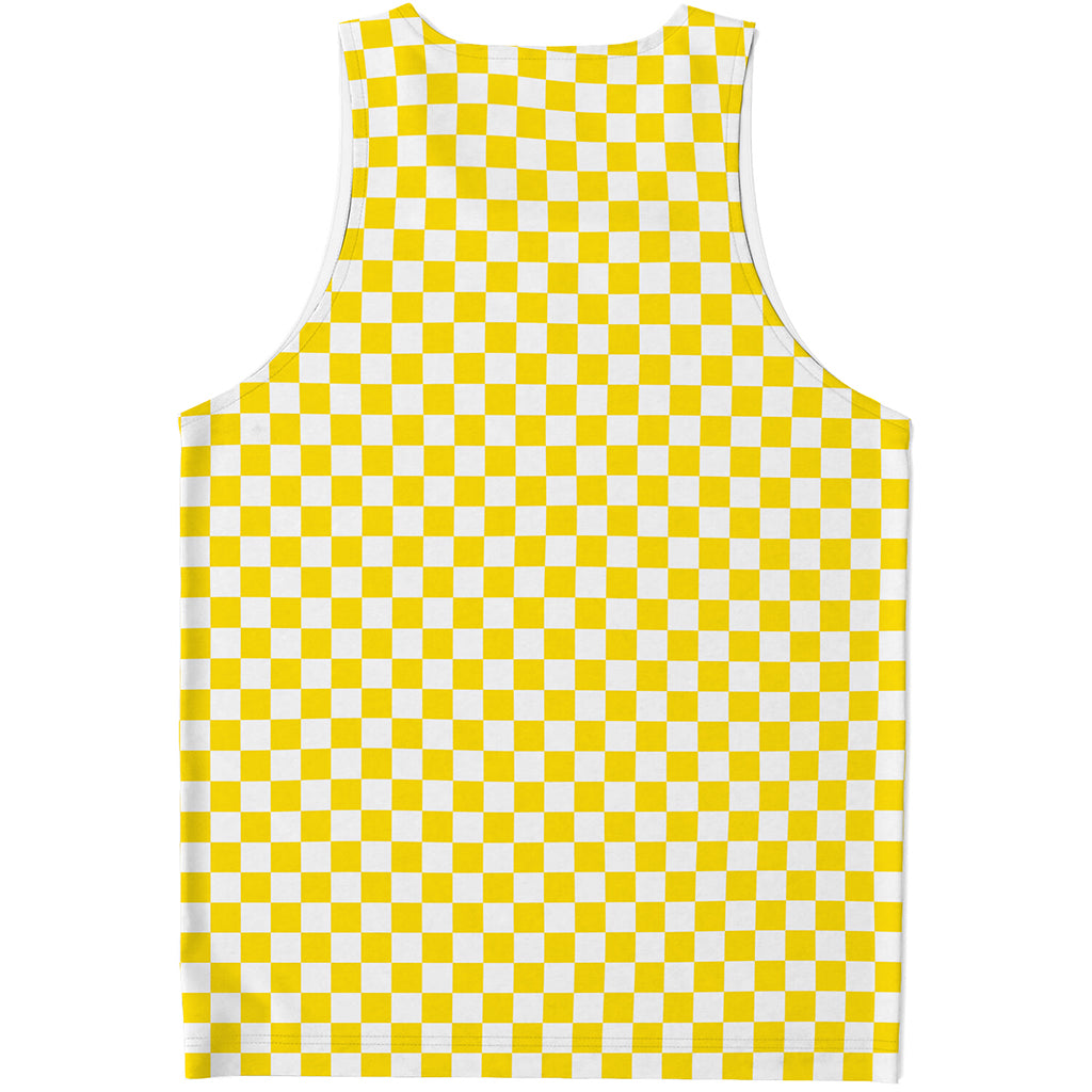 Yellow And White Checkered Pattern Print Men's Tank Top