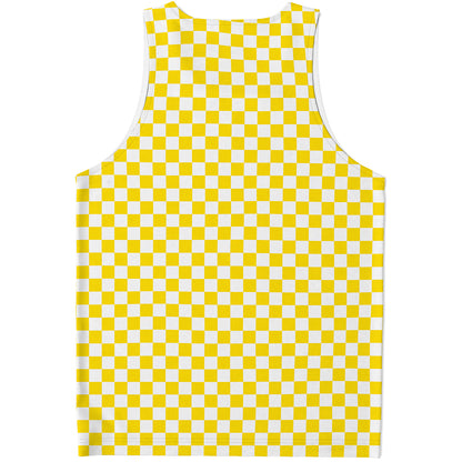 Yellow And White Checkered Pattern Print Men's Tank Top