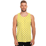 Yellow And White Checkered Pattern Print Men's Tank Top