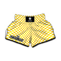 Yellow And White Checkered Pattern Print Muay Thai Boxing Shorts