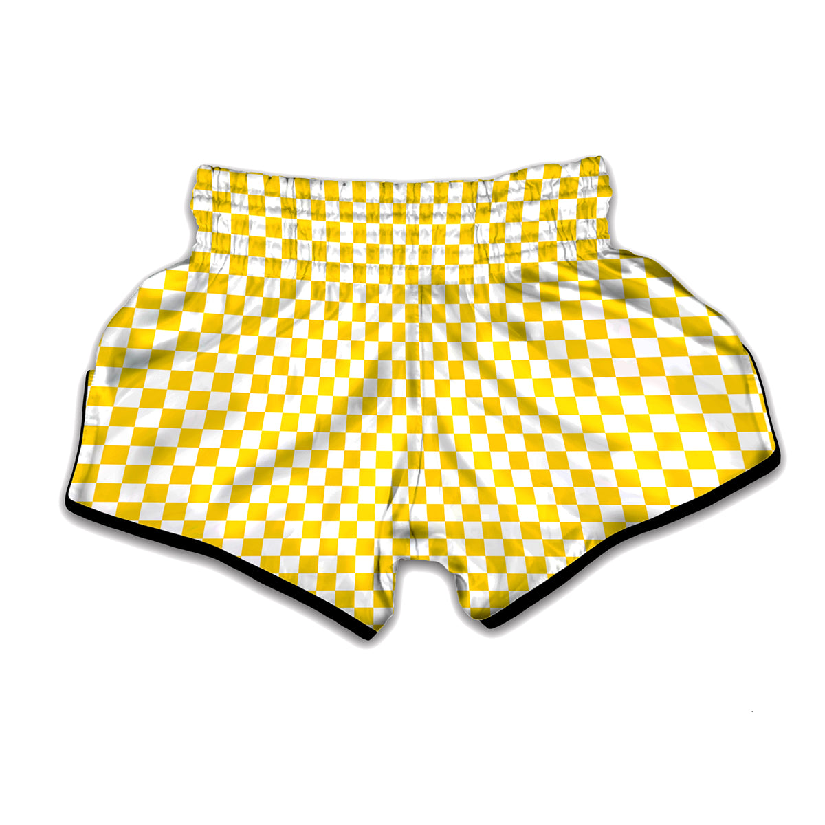 Yellow And White Checkered Pattern Print Muay Thai Boxing Shorts