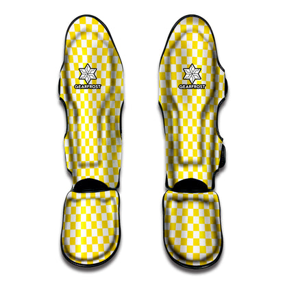 Yellow And White Checkered Pattern Print Muay Thai Shin Guard