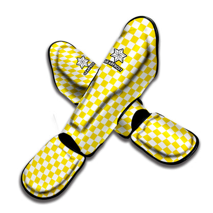 Yellow And White Checkered Pattern Print Muay Thai Shin Guard
