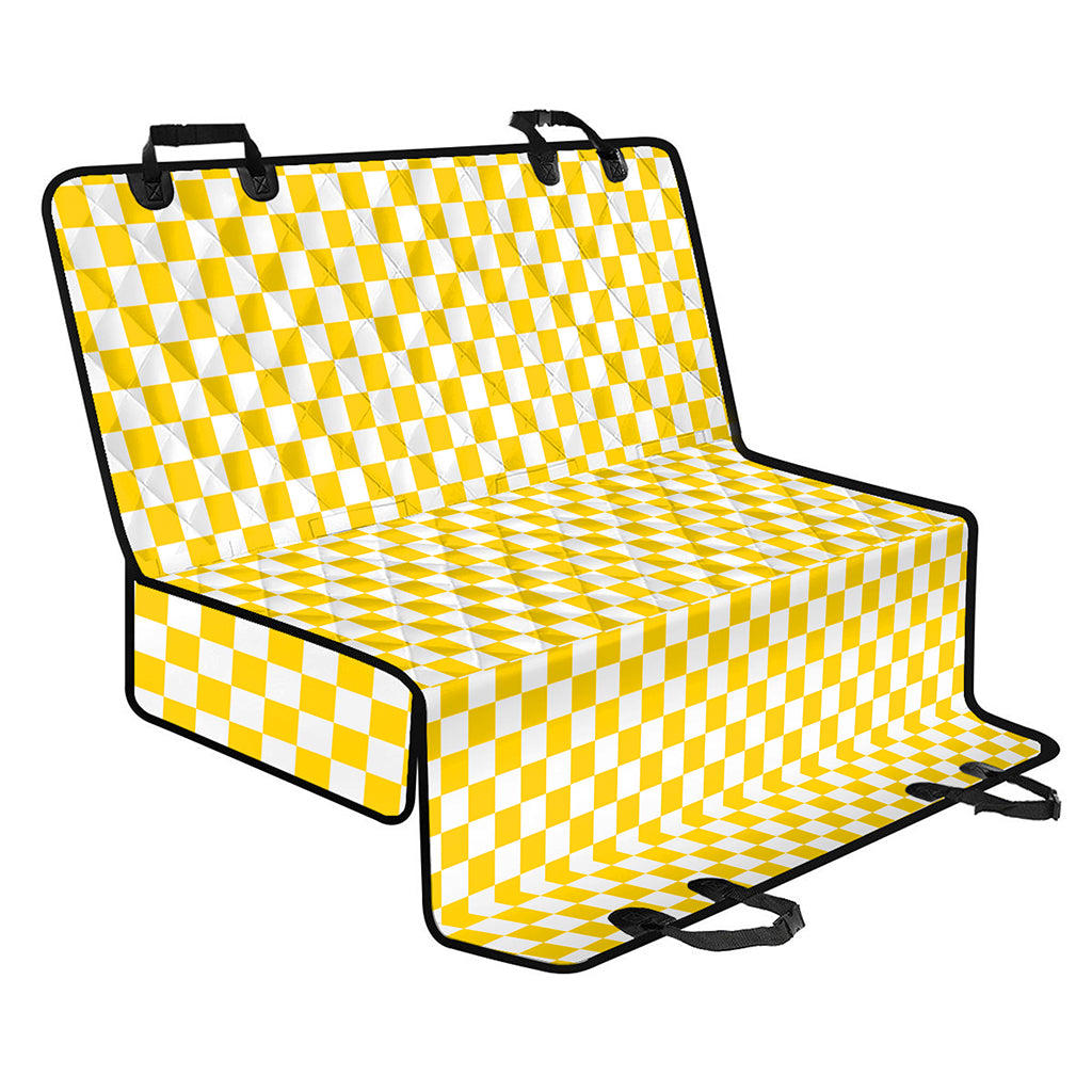 Yellow And White Checkered Pattern Print Pet Car Back Seat Cover