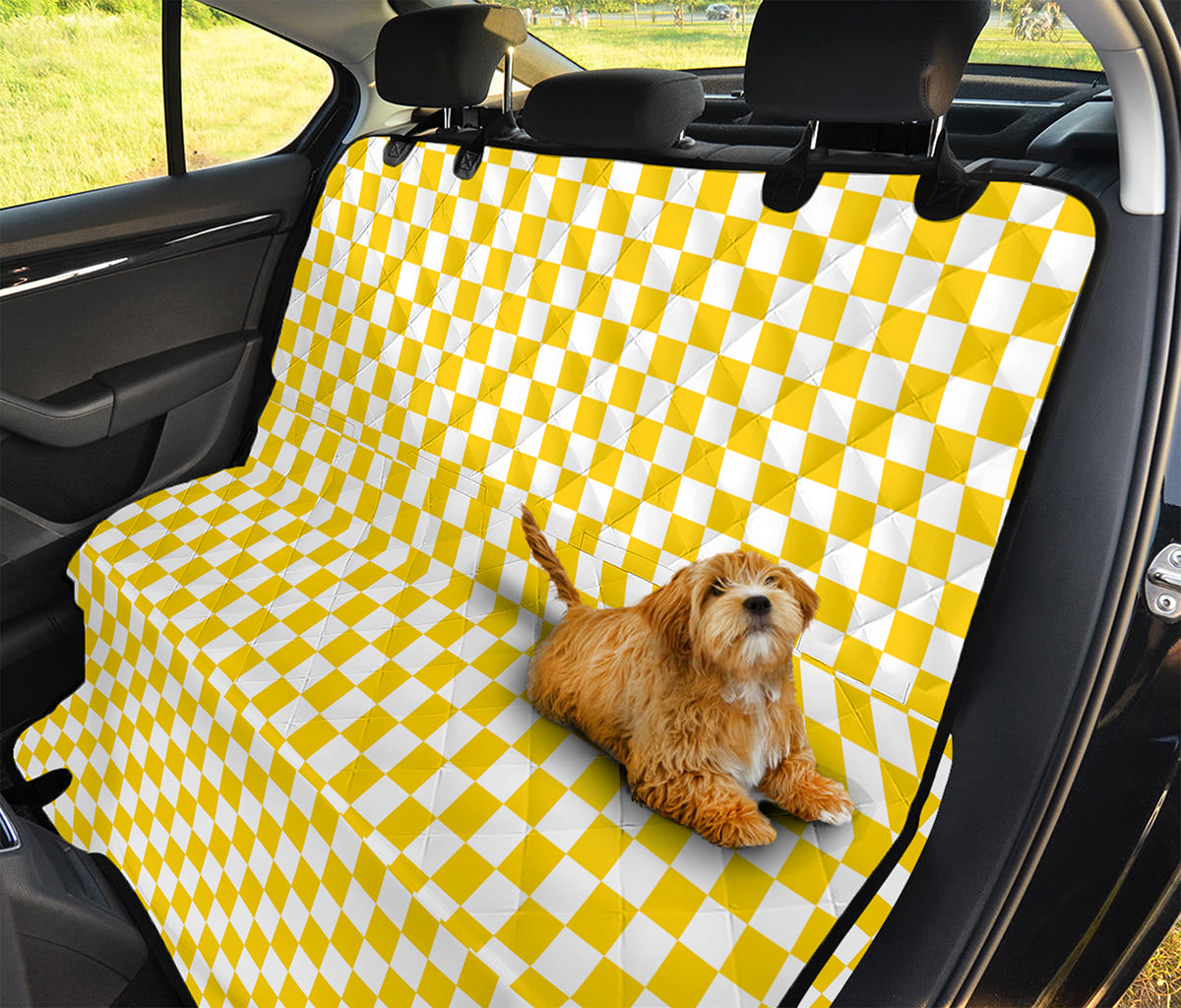 Yellow And White Checkered Pattern Print Pet Car Back Seat Cover