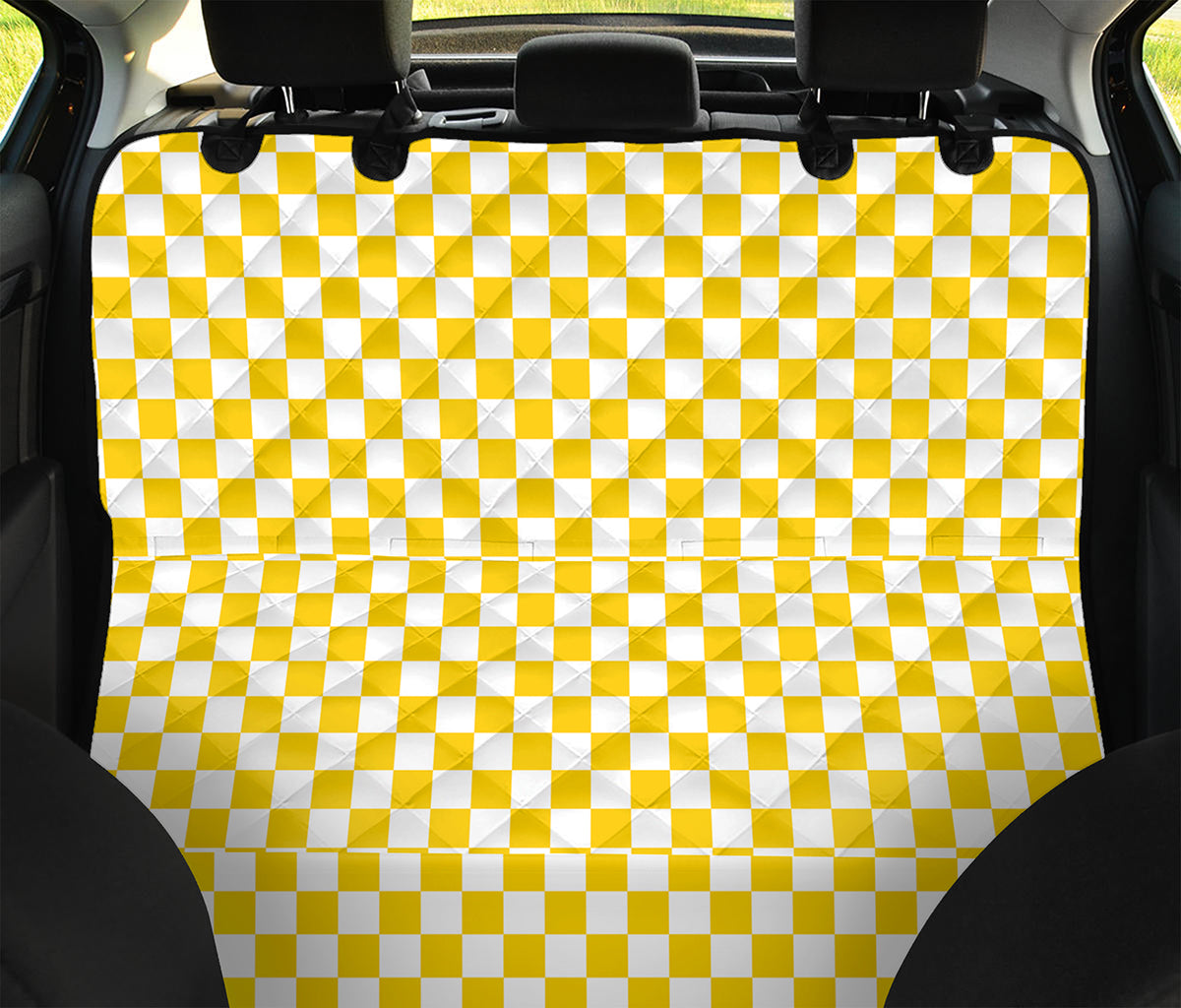 Yellow And White Checkered Pattern Print Pet Car Back Seat Cover