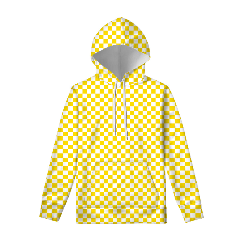 Yellow And White Checkered Pattern Print Pullover Hoodie