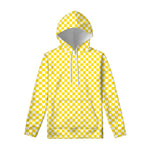 Yellow And White Checkered Pattern Print Pullover Hoodie