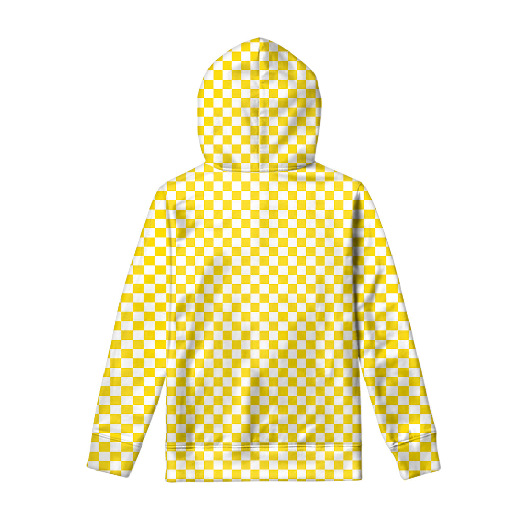 Yellow And White Checkered Pattern Print Pullover Hoodie