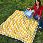 Yellow And White Checkered Pattern Print Quilt