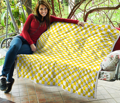 Yellow And White Checkered Pattern Print Quilt