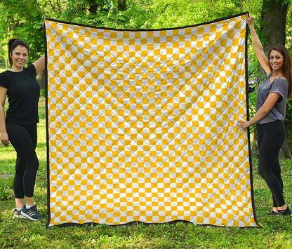Yellow And White Checkered Pattern Print Quilt