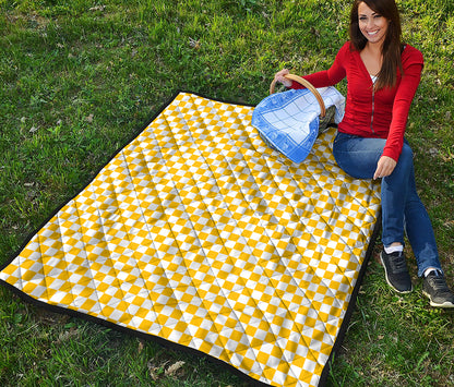 Yellow And White Checkered Pattern Print Quilt
