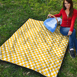 Yellow And White Checkered Pattern Print Quilt