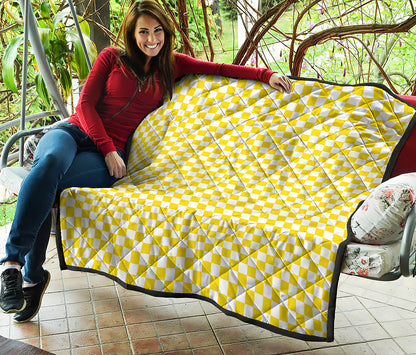 Yellow And White Checkered Pattern Print Quilt