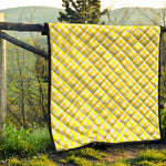 Yellow And White Checkered Pattern Print Quilt