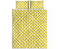 Yellow And White Checkered Pattern Print Quilt Bed Set