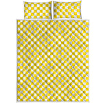 Yellow And White Checkered Pattern Print Quilt Bed Set