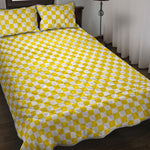 Yellow And White Checkered Pattern Print Quilt Bed Set
