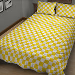 Yellow And White Checkered Pattern Print Quilt Bed Set