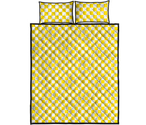 Yellow And White Checkered Pattern Print Quilt Bed Set