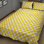 Yellow And White Checkered Pattern Print Quilt Bed Set