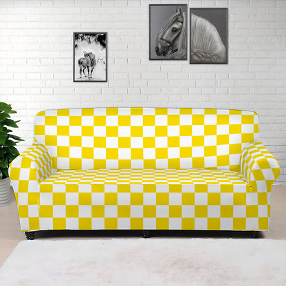 Yellow And White Checkered Pattern Print Sofa Cover