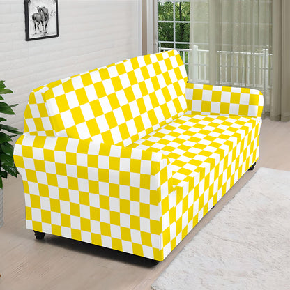 Yellow And White Checkered Pattern Print Sofa Cover