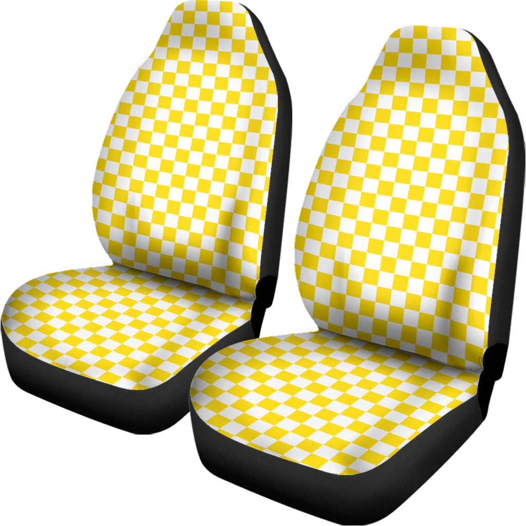 Yellow And White Checkered Pattern Print Universal Fit Car Seat Covers
