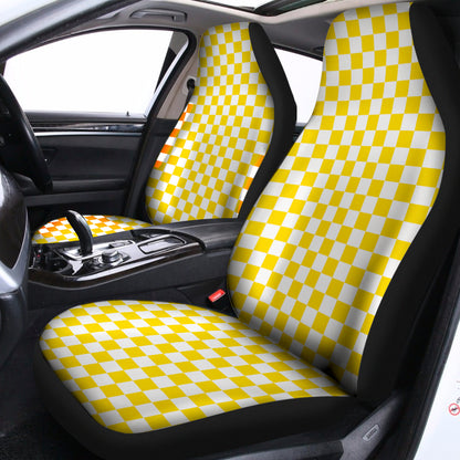 Yellow And White Checkered Pattern Print Universal Fit Car Seat Covers