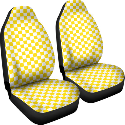Yellow And White Checkered Pattern Print Universal Fit Car Seat Covers