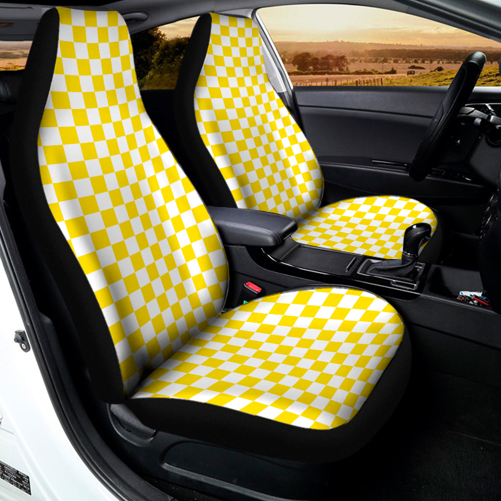 Yellow And White Checkered Pattern Print Universal Fit Car Seat Covers