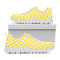 Yellow And White Checkered Pattern Print White Running Shoes