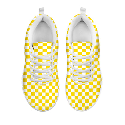 Yellow And White Checkered Pattern Print White Sneakers