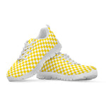Yellow And White Checkered Pattern Print White Sneakers
