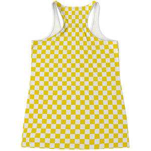 Yellow And White Checkered Pattern Print Women's Racerback Tank Top