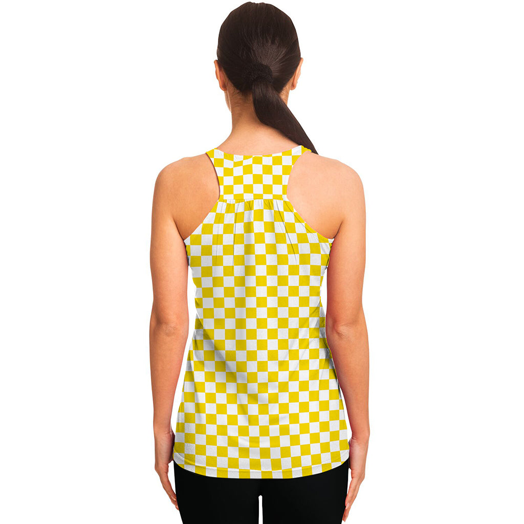 Yellow And White Checkered Pattern Print Women's Racerback Tank Top
