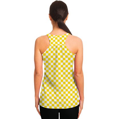 Yellow And White Checkered Pattern Print Women's Racerback Tank Top