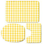 Yellow And White Gingham Pattern Print 3 Piece Bath Mat Set