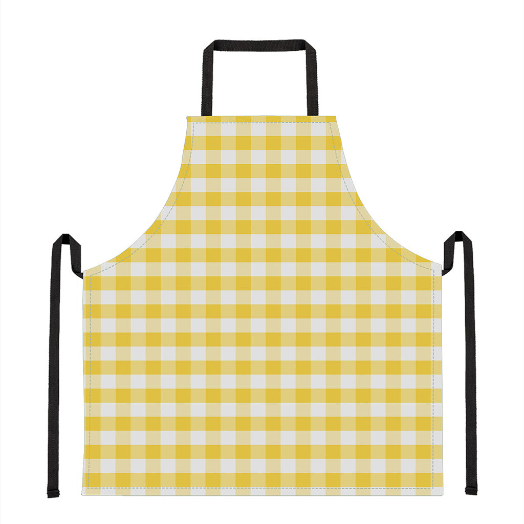 Yellow And White Gingham Pattern Print Apron