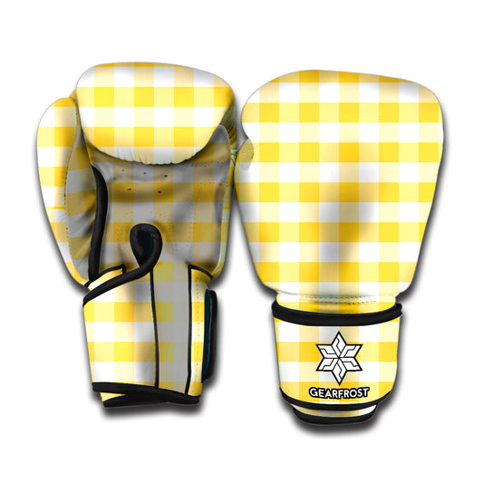 Yellow And White Gingham Pattern Print Boxing Gloves