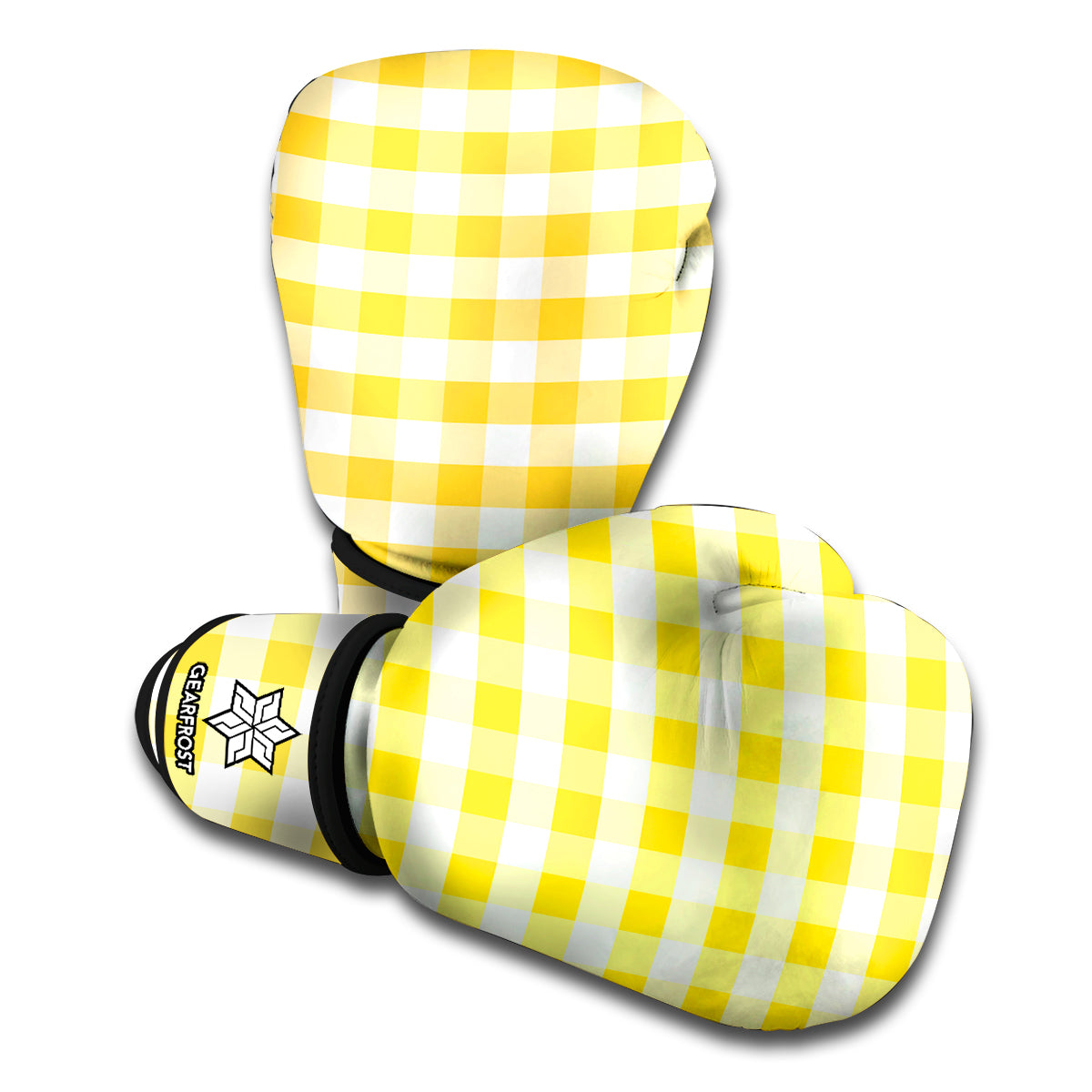 Yellow And White Gingham Pattern Print Boxing Gloves
