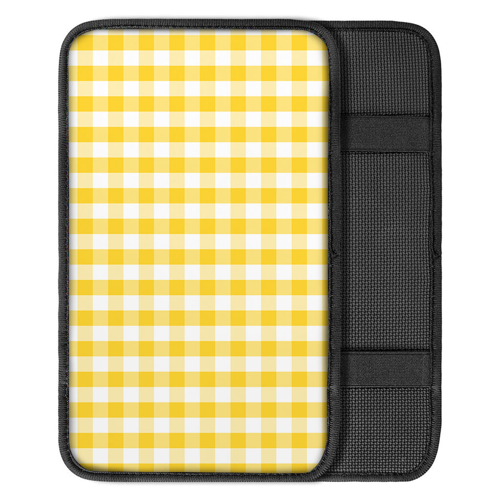 Yellow And White Gingham Pattern Print Car Center Console Cover